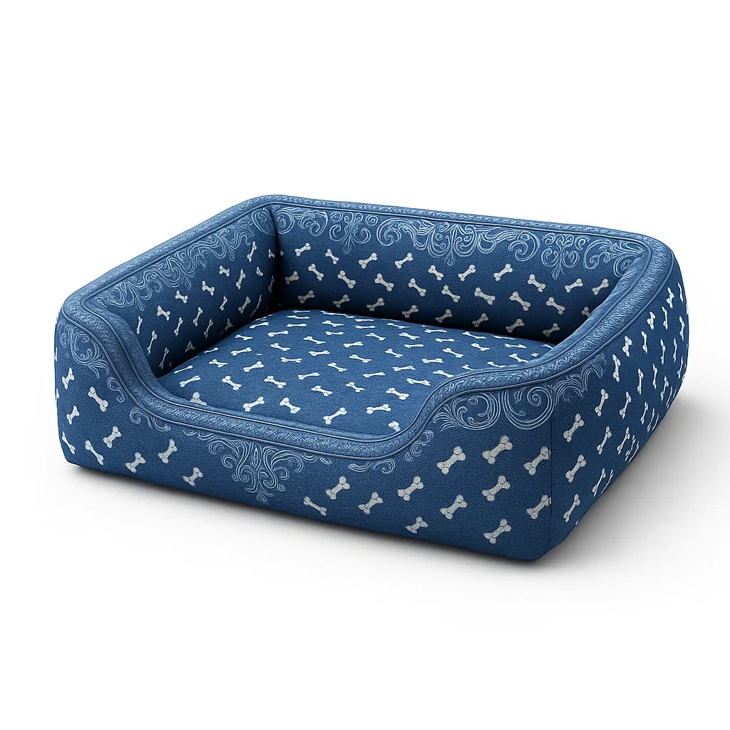 Coussin pour chien en tissu coton motif os 60x50x20 cm bleu-SOFTFURNISHFIT