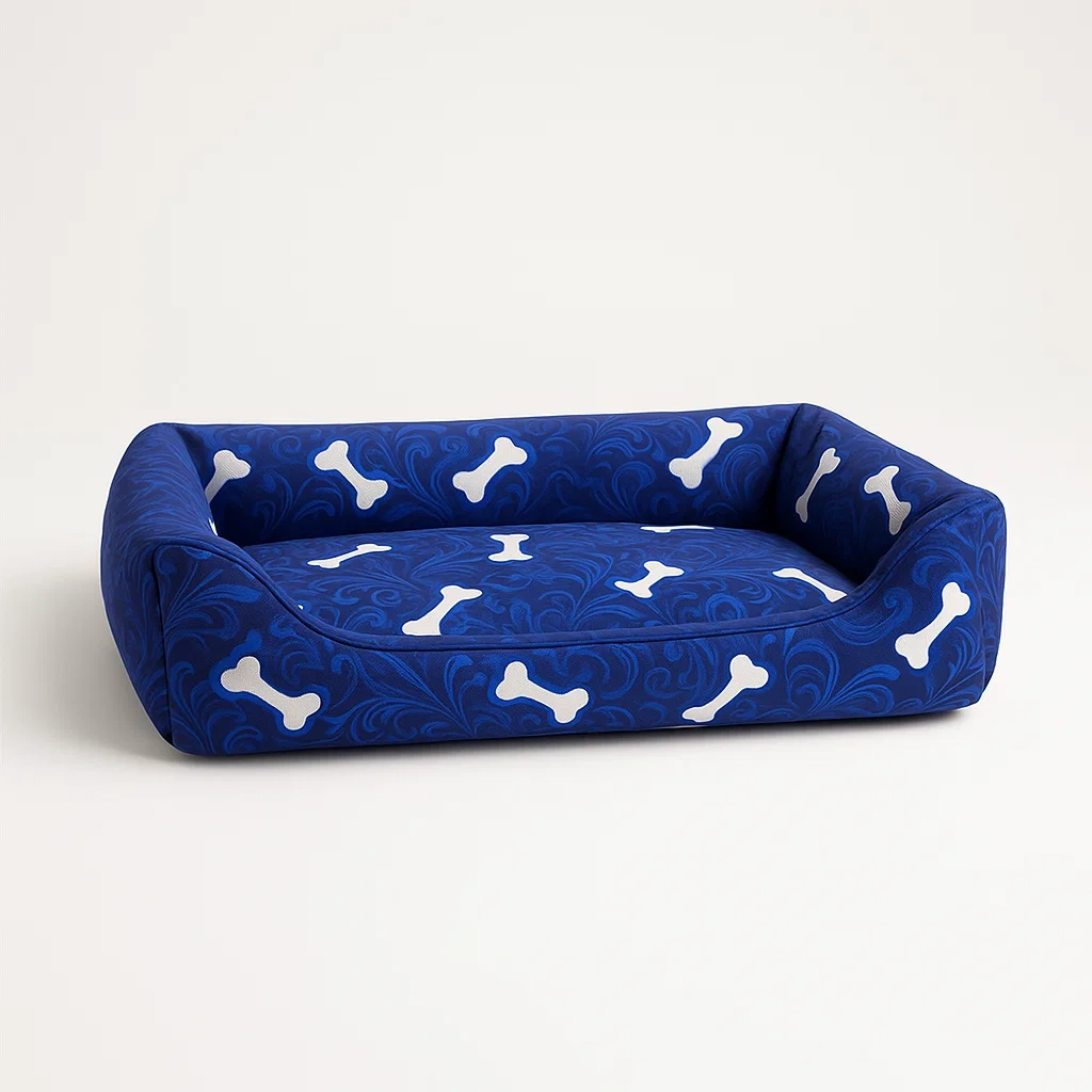 Coussin pour chien en polyester avec motif os, bleu, 80x60x20 cm-SOFTFURNISHFIT