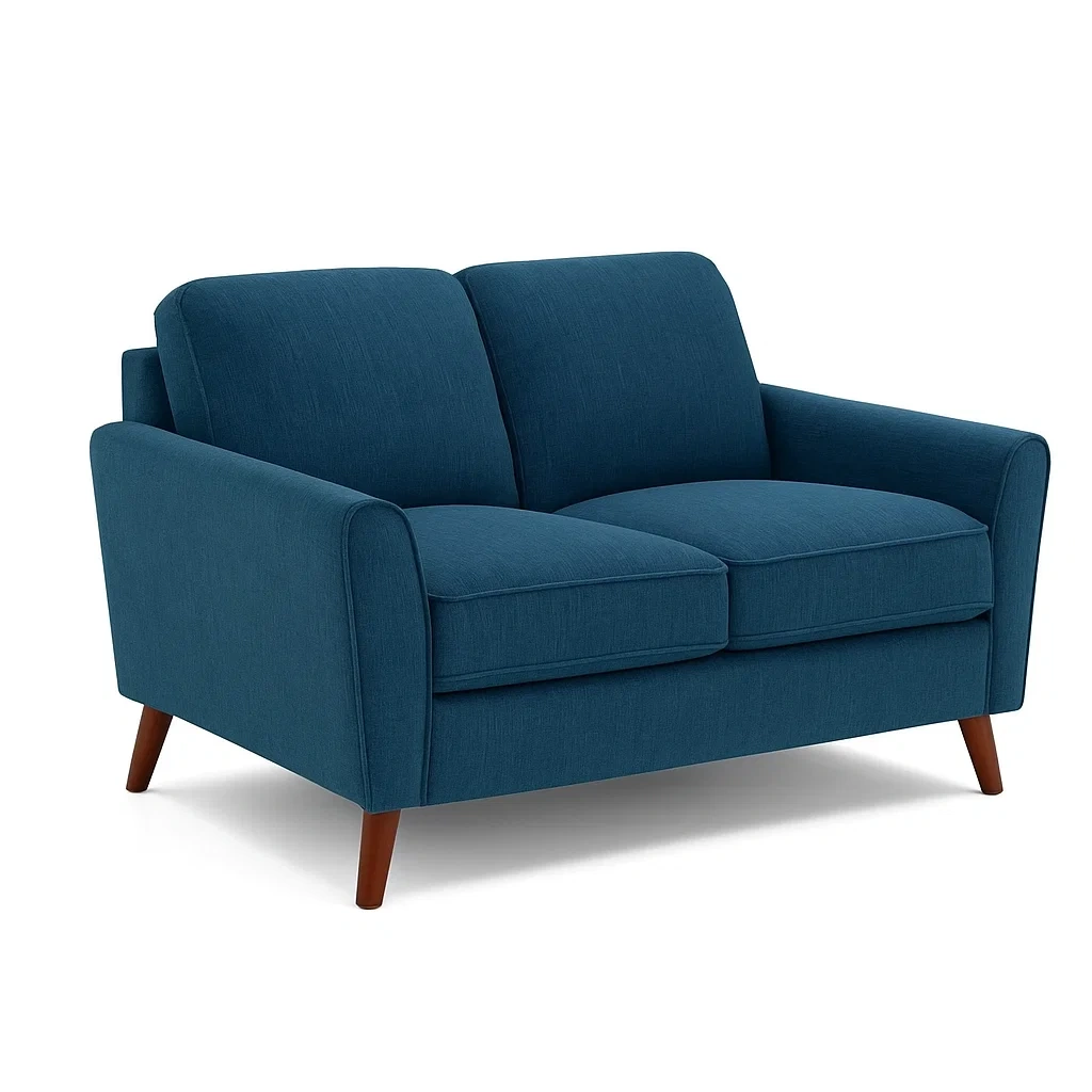 Canapé 2 places tissu bleu polyester pieds bois-URBAN SOFA CRAFTS