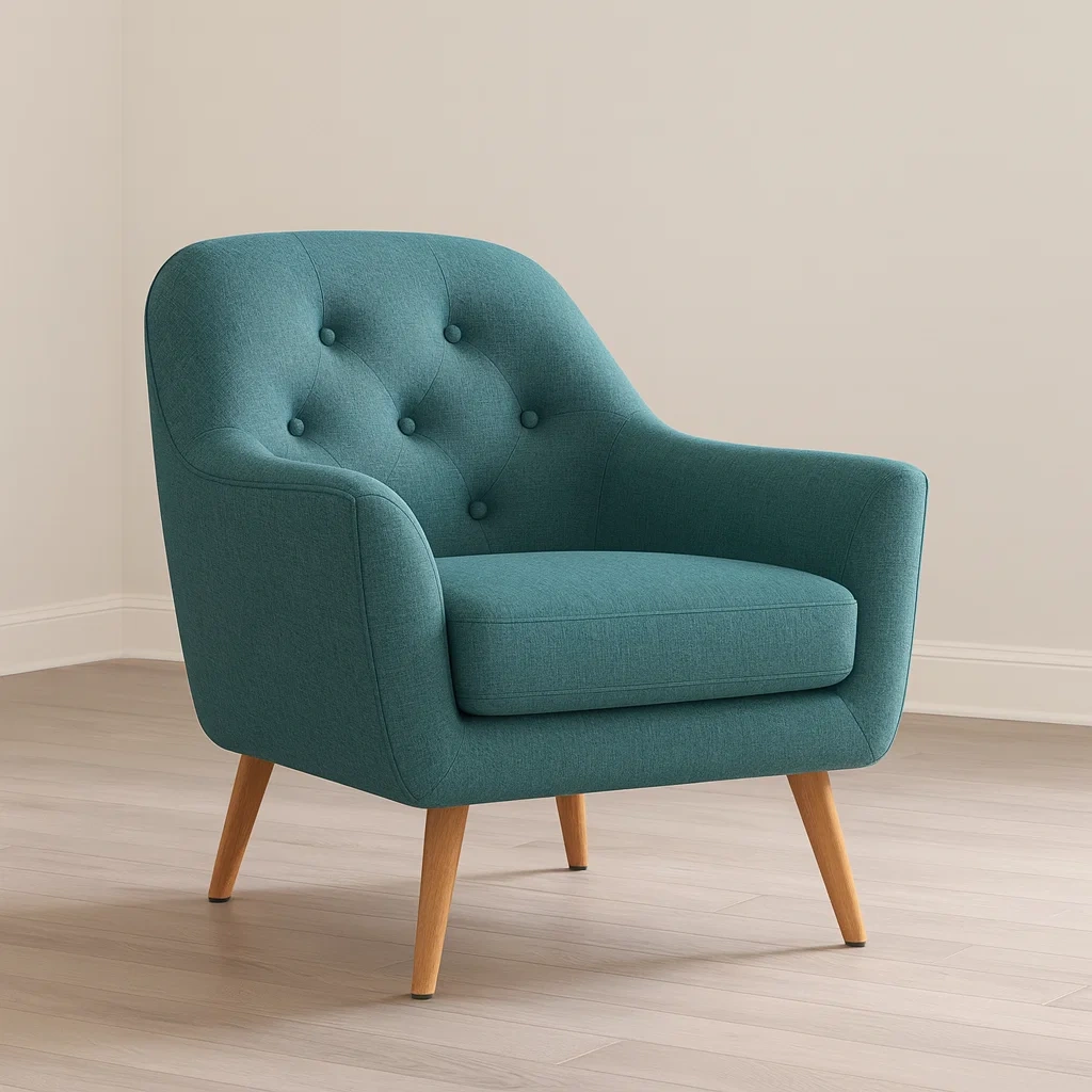 Fauteuil en tissu avec pieds en bois de couleur bleu canard-SOFTFURNIZONE