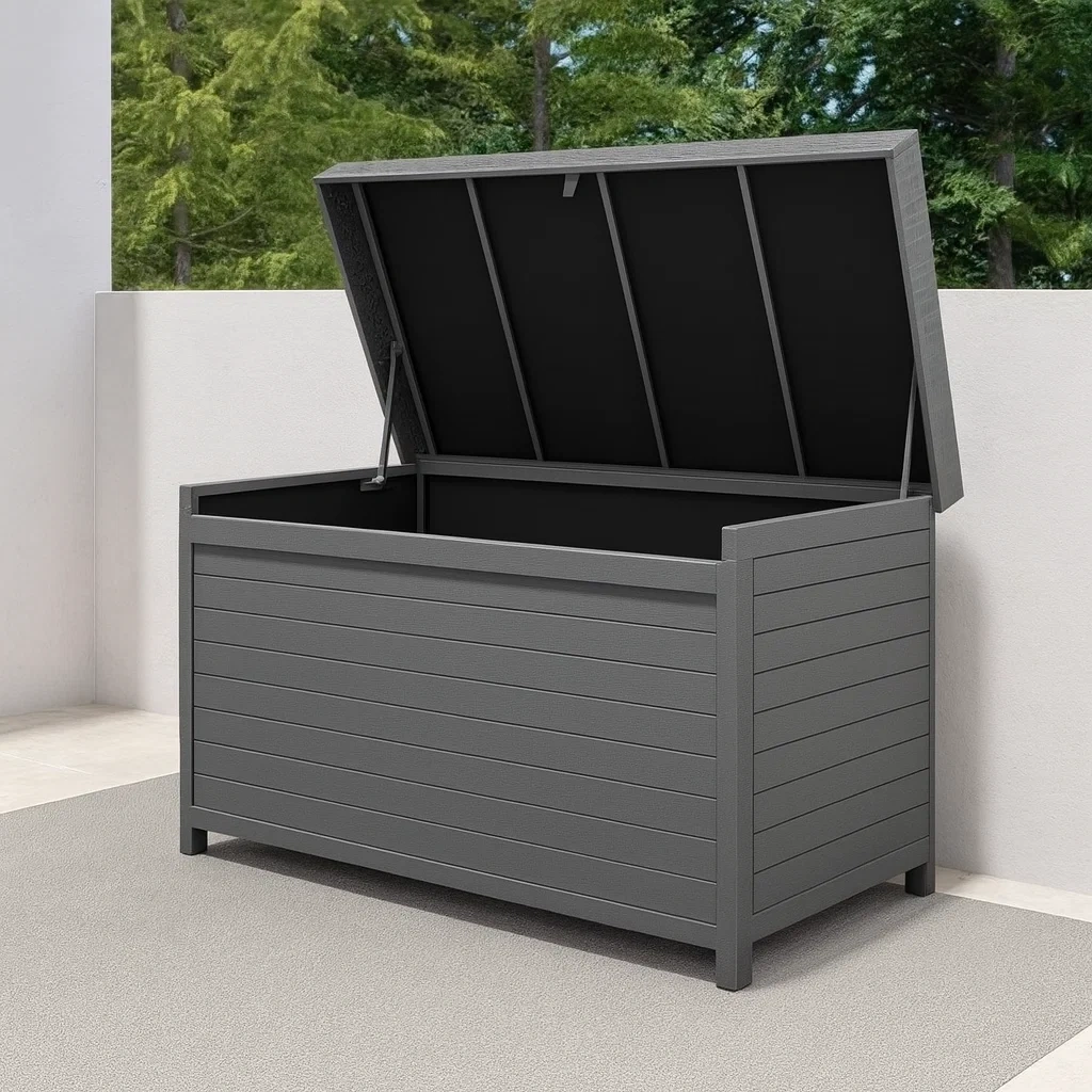 Coffre de rangement extérieur en plastique de couleur grise-SOFTFURNIZONE