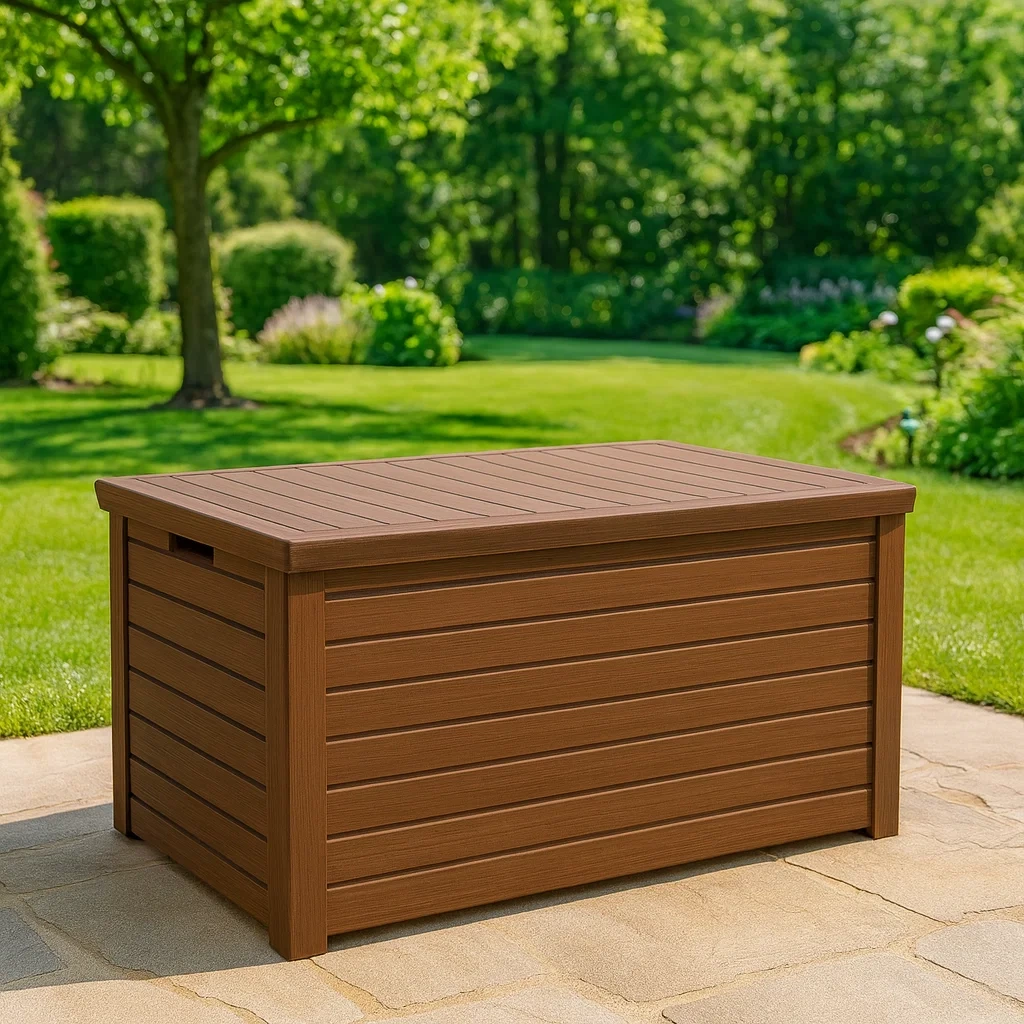 Coffre de rangement extérieur en polypropylène de couleur marron-SOFTFURNIZONE