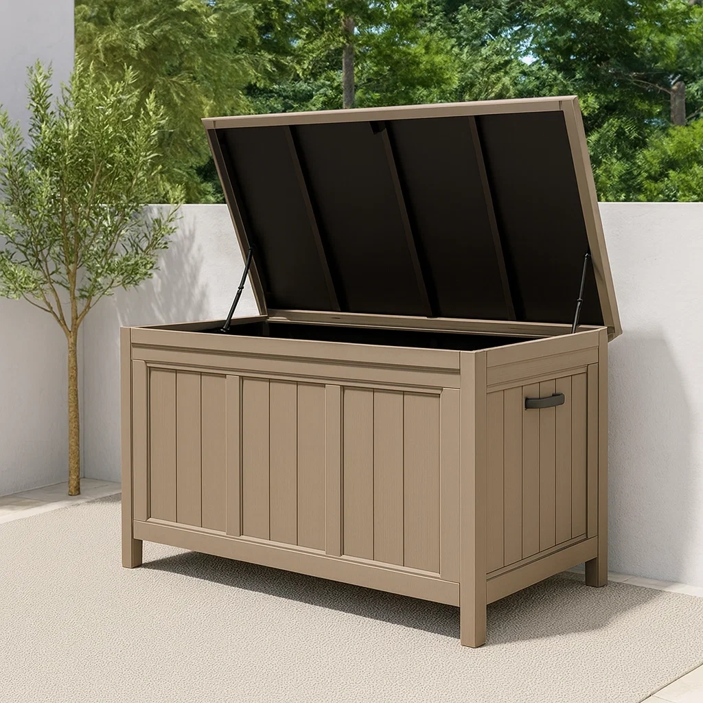 Coffre de rangement rectangulaire en plastique de couleur beige-SOFTFURNIZONE