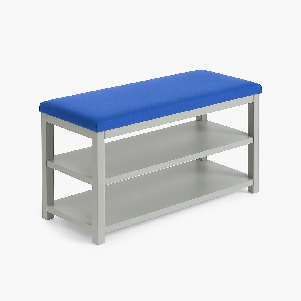 Banc à chaussures avec étagères tissu polyester bleu structure métal 100cm-PLUSHFURNIFIT