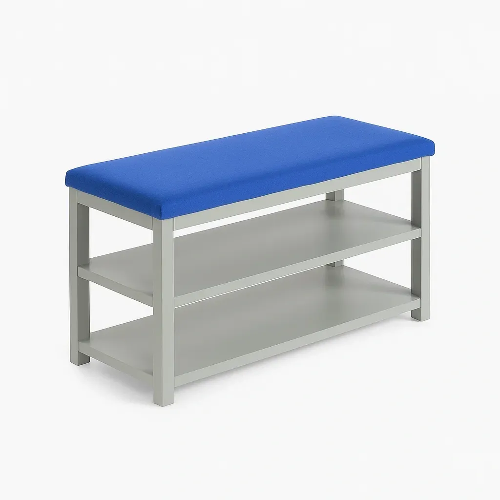 Banc à chaussures avec étagères tissu polyester bleu structure métal 100cm-PLUSHFURNIFIT