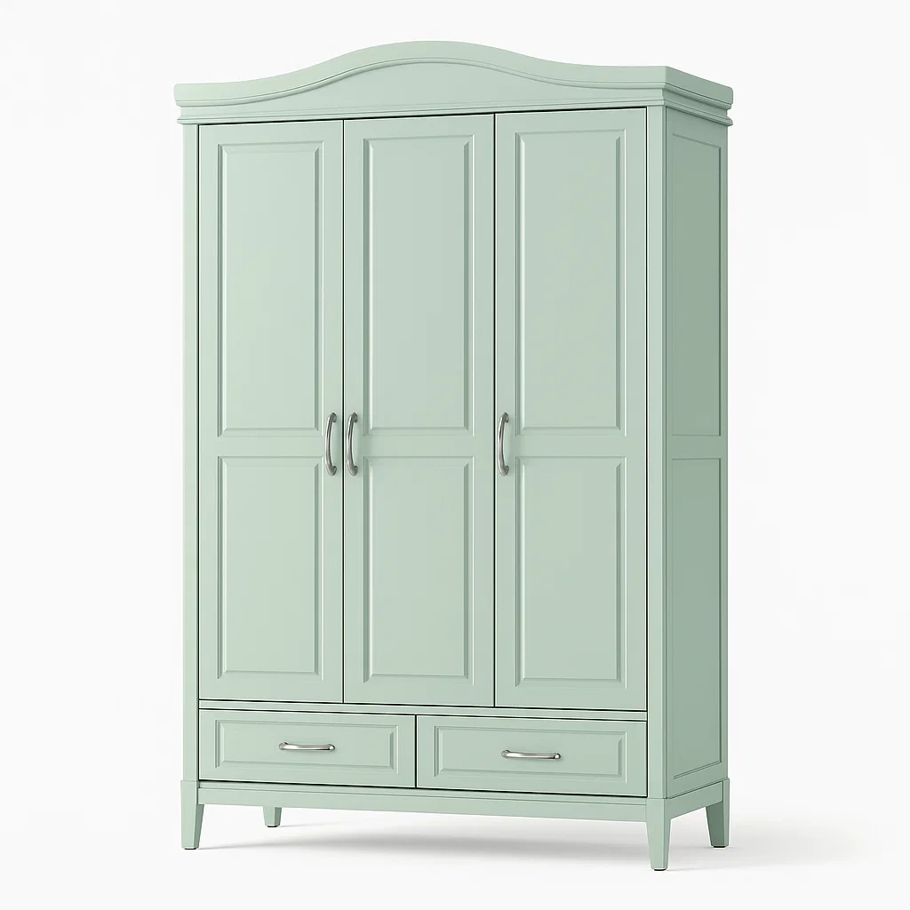 Armoire bois composite 3 portes avec tiroirs vert menthe-PLUSHFURNIFIT