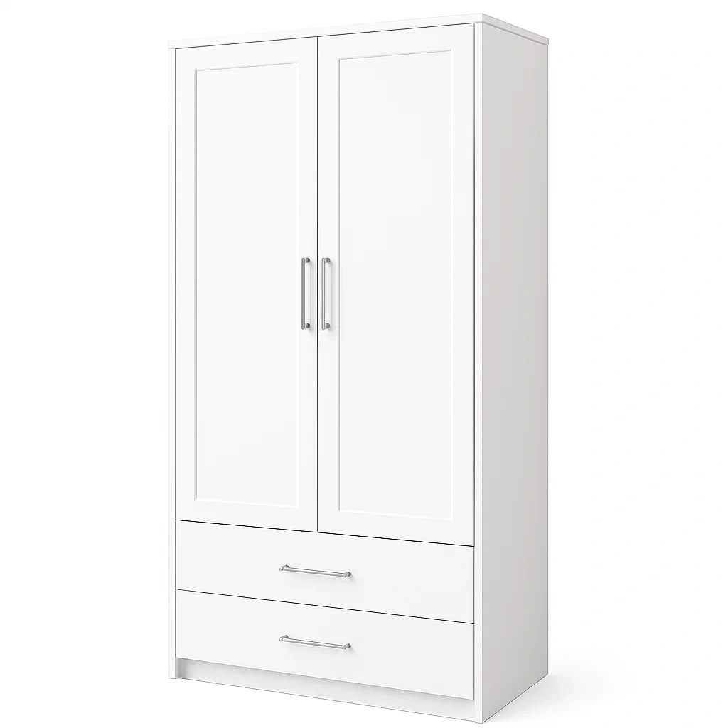 Armoire en mdf 2 portes et tiroirs blanc-PLUSHFURNIFIT