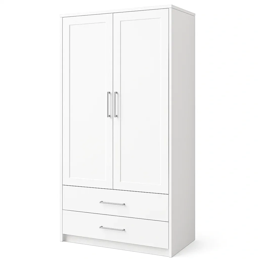 Armoire en mdf 2 portes et tiroirs blanc-PLUSHFURNIFIT