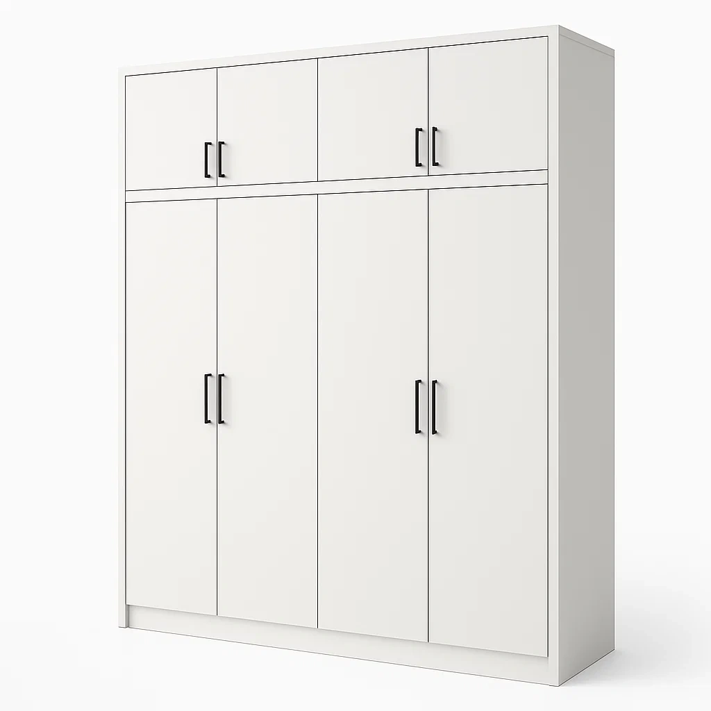 Armoire en bois blanc 6 portes avec poignées noires 200x160x60 cm-PLUSHFURNIFIT