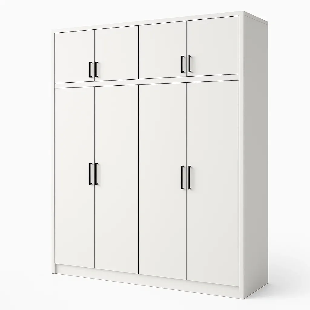 Armoire en bois blanc 6 portes avec poignées noires 200x160x60 cm-PLUSHFURNIFIT