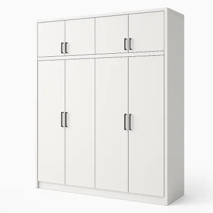 Armoire en bois blanc 6 portes avec poignées noires 200x160x60 cm-PLUSHFURNIFIT