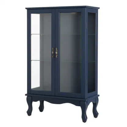 Vitrine en bois avec portes vitrées et pieds incurvés 120x80x40 cm bleu-PLUSHFURNIFIT
