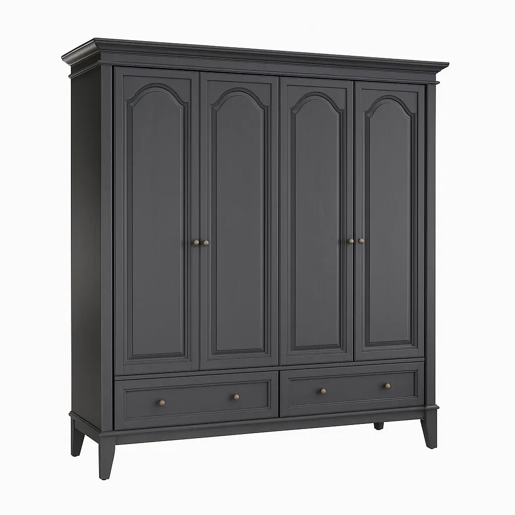 Armoire à 4 portes en bois mdf gris avec tiroirs 200x60x220cm-PLUSHFURNIFIT