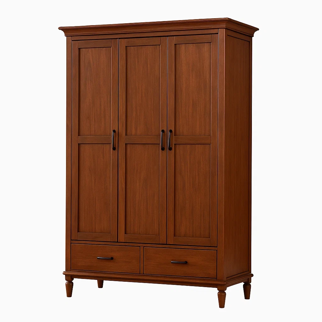 Armoire en bois 3 portes 2 tiroirs marron-PLUSHFURNIFIT