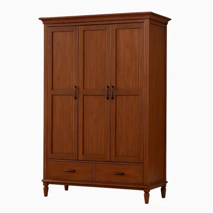 Armoire en bois 3 portes 2 tiroirs marron-PLUSHFURNIFIT