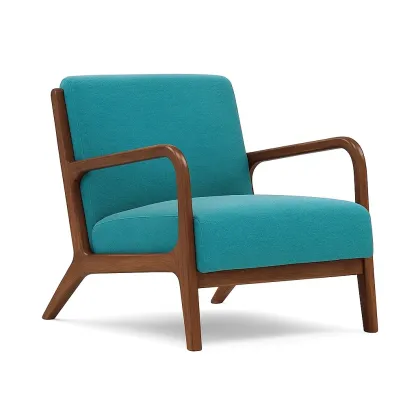 Fauteuil en bois avec revêtement en polyester bleu-PLUSHFURNIFIT
