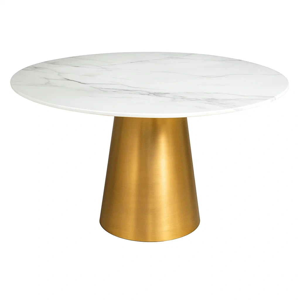 Table à manger ronde en marbre blanc et métal doré-DREAMPLUSHHOME
