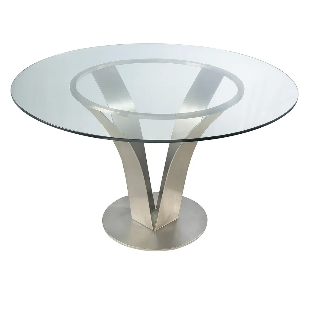 Table à manger ronde en verre et métal diamètre 120 cm hauteur 75 cm-DREAMPLUSHHOME