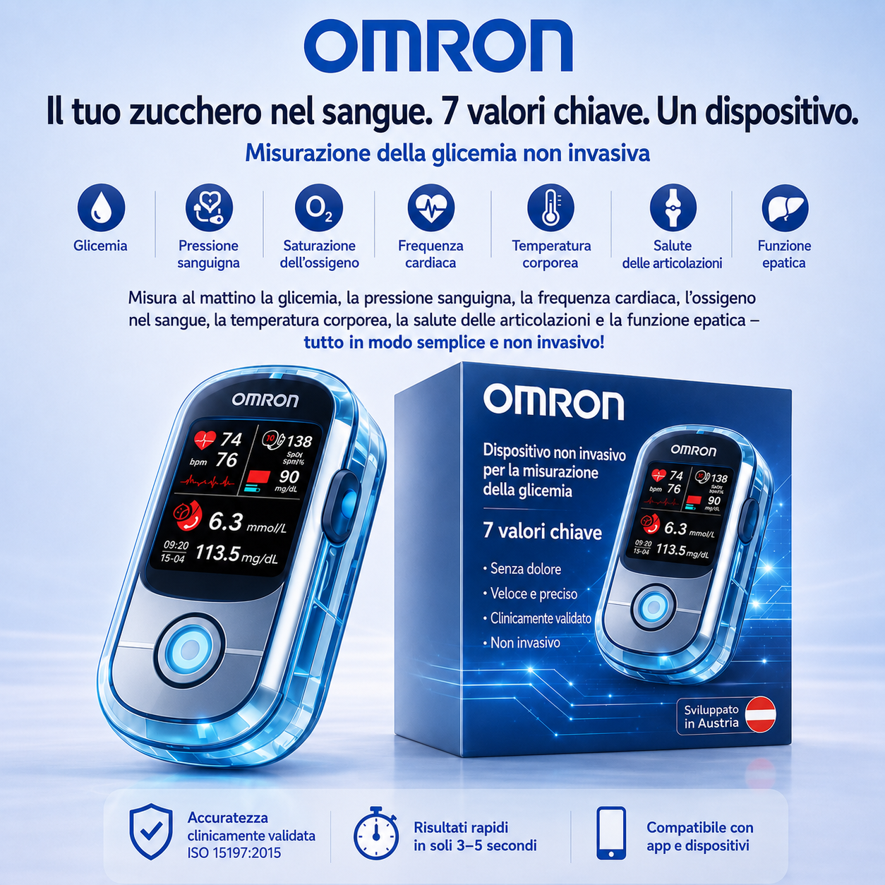 Basta aghi🔥 e dolore! 🔥 | Omron™ glukometro non invasivo – controllo facile🔥 e preciso della glicemia, ovunque tu sia 🔥