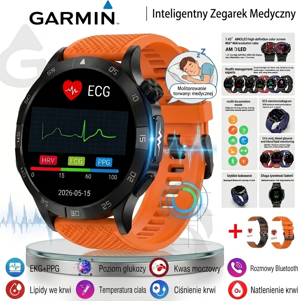 Garmin AI Inteligentny Zegarek Medyczny 2026 | Kompleksowe Monitorowanie Zdrowia EKG + PPG