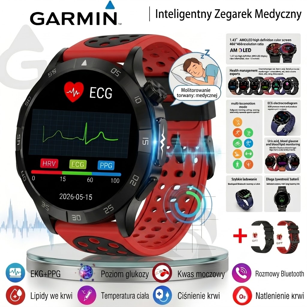 Garmin AI Inteligentny Zegarek Medyczny 2026 | Kompleksowe Monitorowanie Zdrowia EKG + PPG