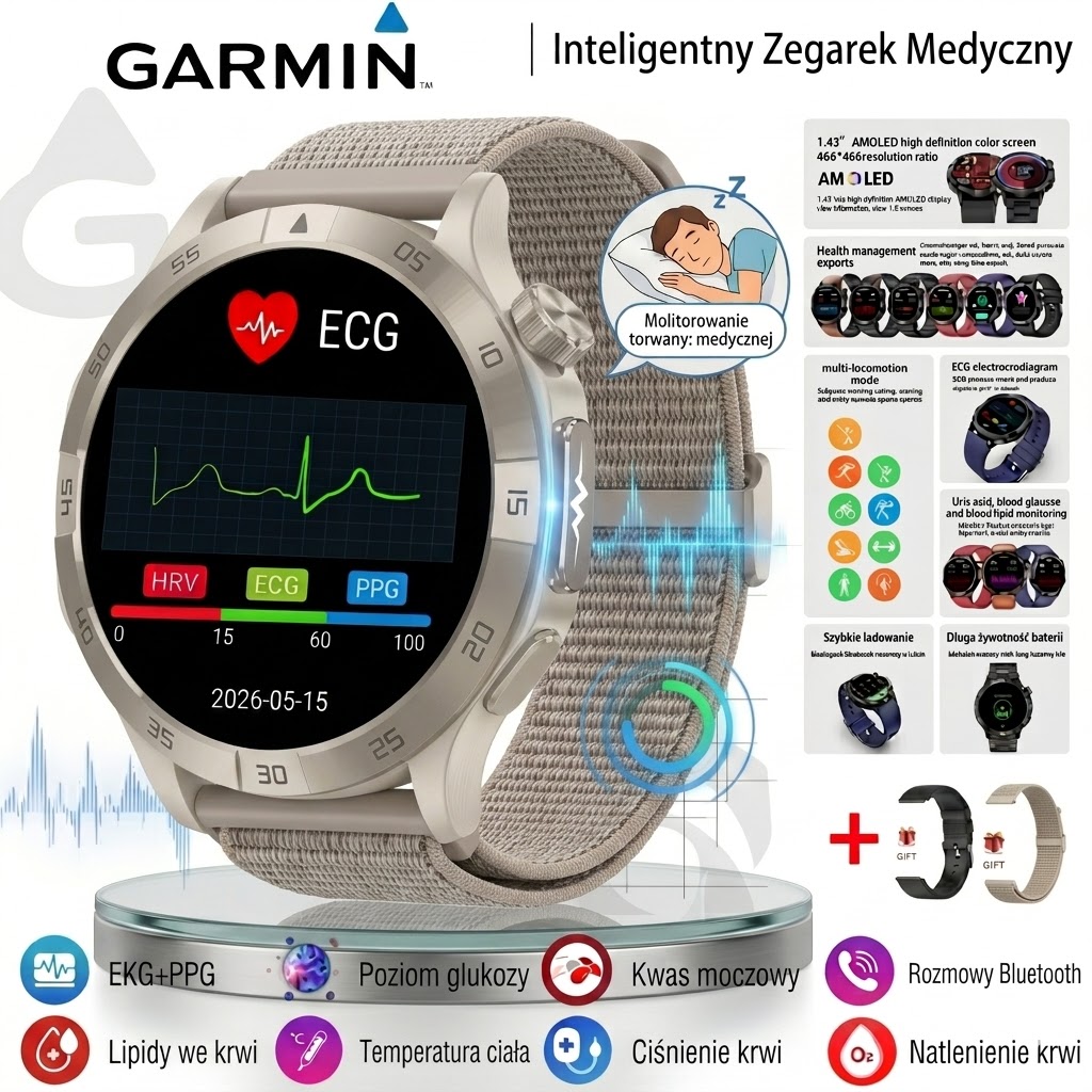Garmin AI Inteligentny Zegarek Medyczny 2026 | Kompleksowe Monitorowanie Zdrowia EKG + PPG