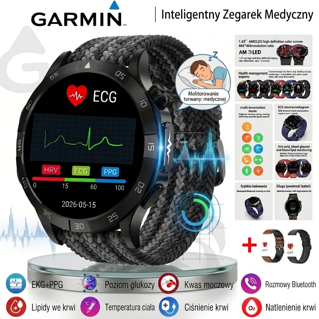 Garmin AI Inteligentny Zegarek Medyczny 2026 | Kompleksowe Monitorowanie Zdrowia EKG + PPG