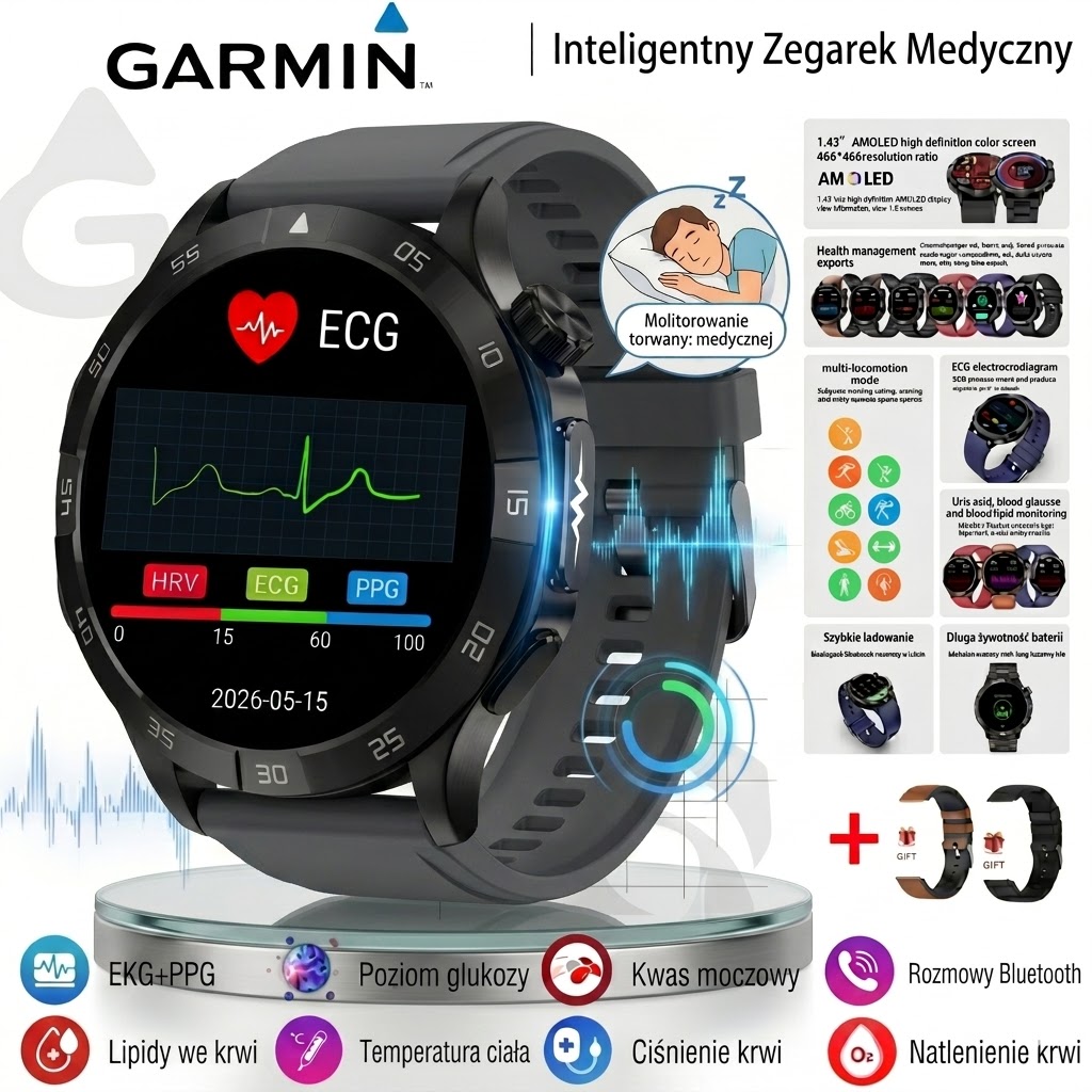 Garmin AI Inteligentny Zegarek Medyczny 2026 | Kompleksowe Monitorowanie Zdrowia EKG + PPG