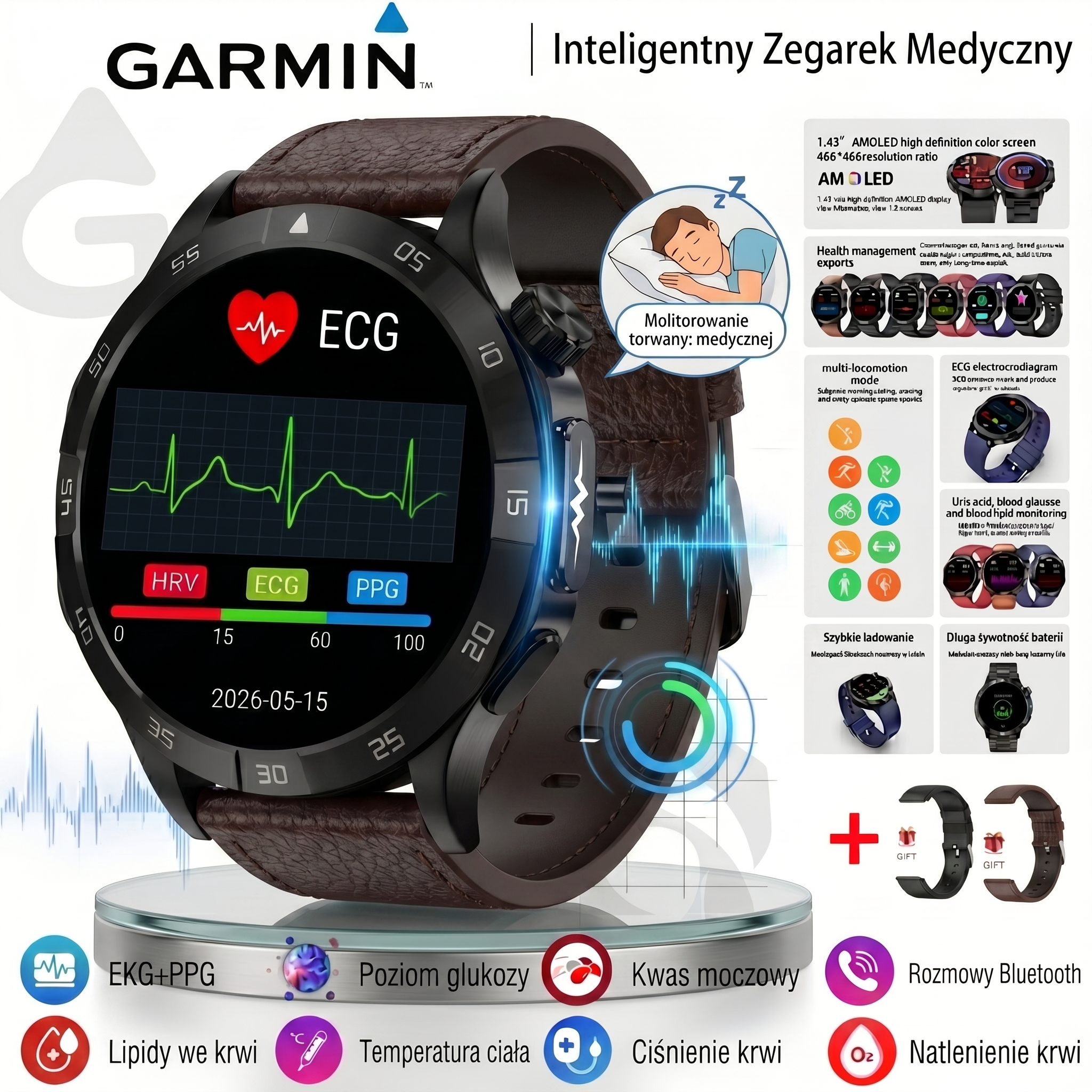 Garmin AI Inteligentny Zegarek Medyczny 2026 | Kompleksowe Monitorowanie Zdrowia EKG + PPG