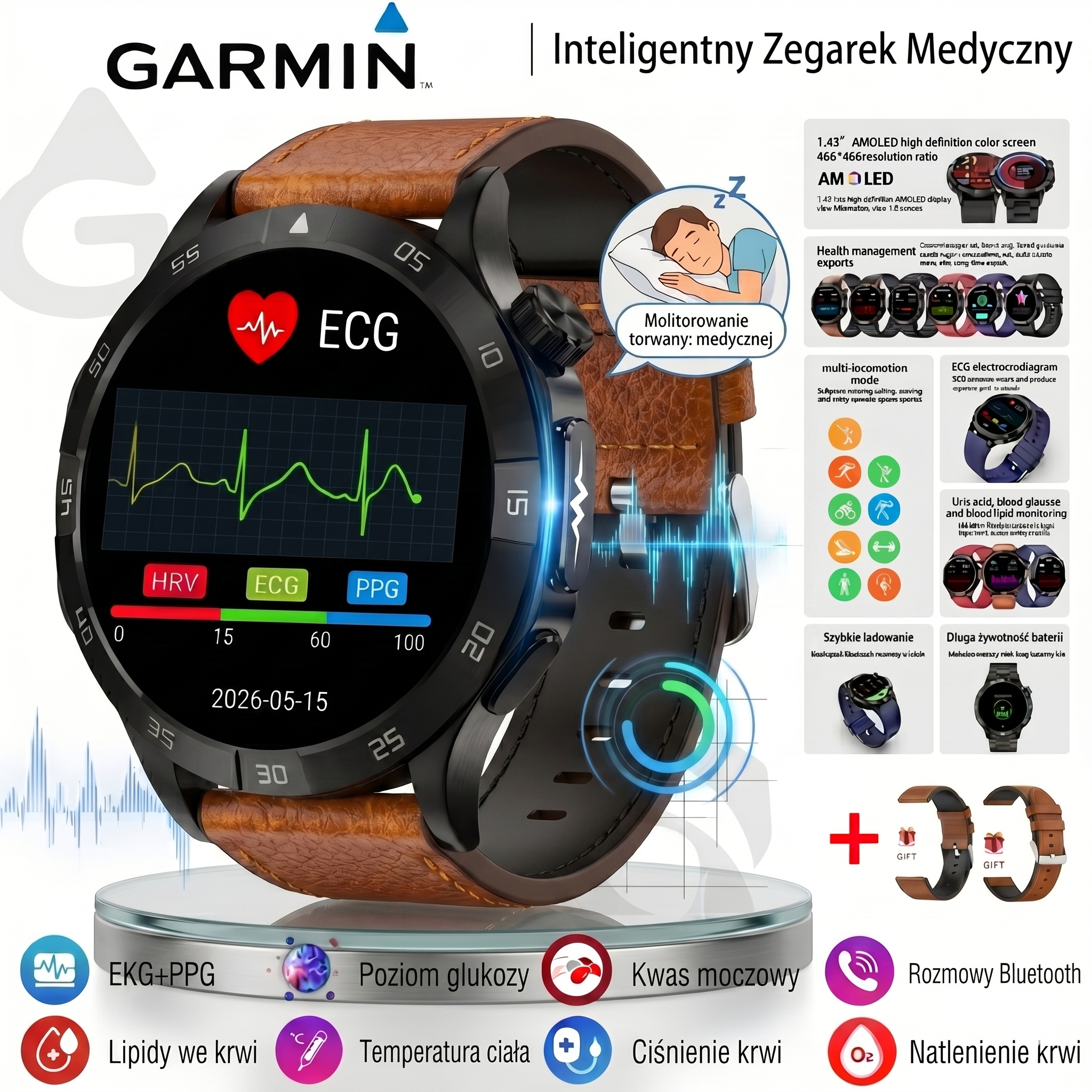 Garmin AI Inteligentny Zegarek Medyczny 2026 | Kompleksowe Monitorowanie Zdrowia EKG + PPG