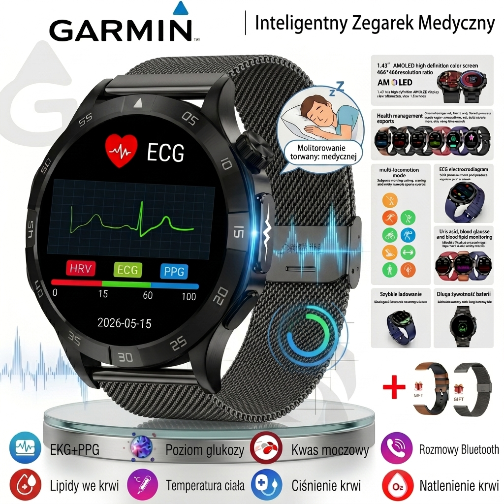 Garmin AI Inteligentny Zegarek Medyczny 2026 | Kompleksowe Monitorowanie Zdrowia EKG + PPG