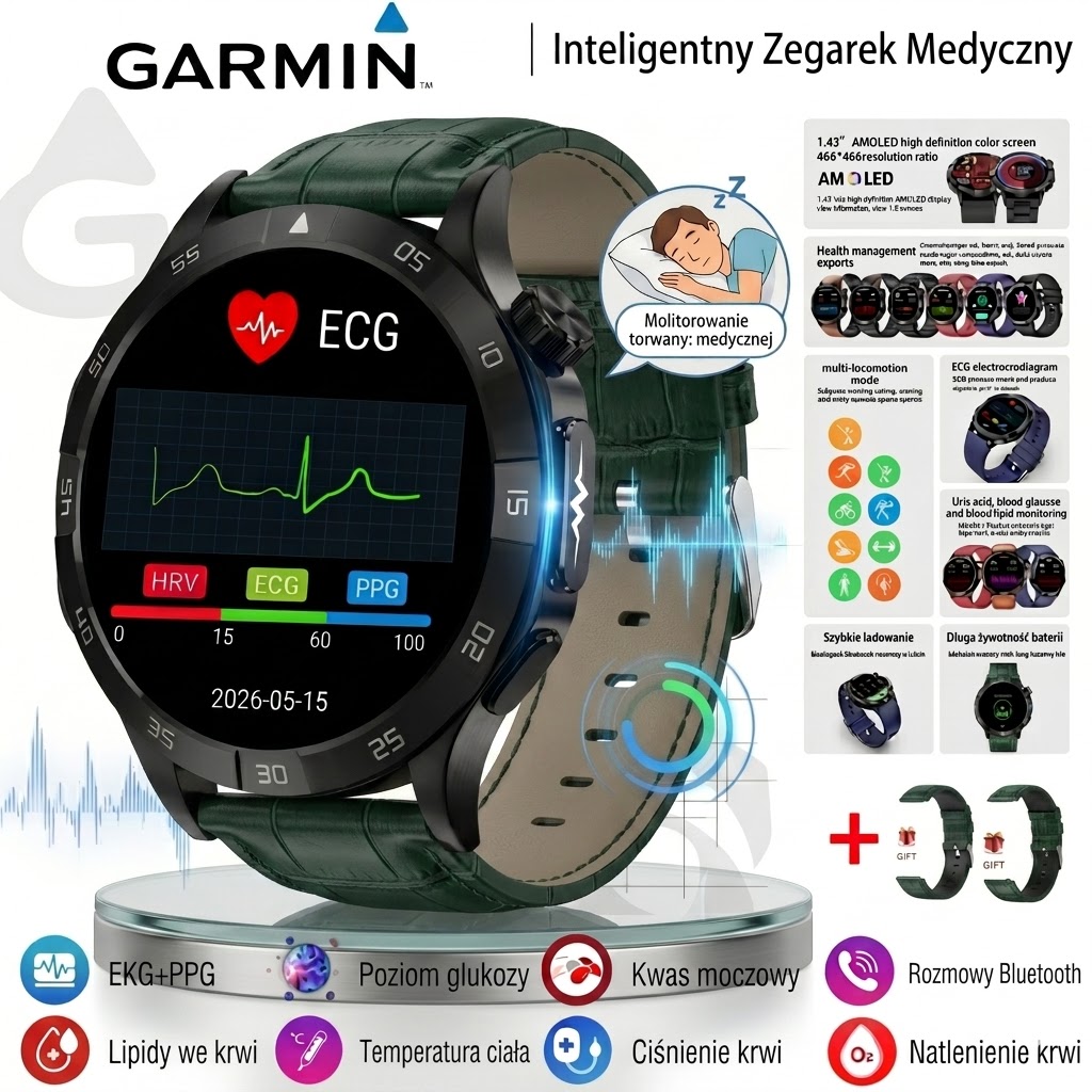 Garmin AI Inteligentny Zegarek Medyczny 2026 | Kompleksowe Monitorowanie Zdrowia EKG + PPG