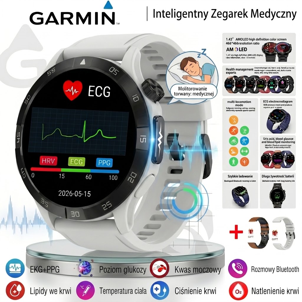 Garmin AI Inteligentny Zegarek Medyczny 2026 | Kompleksowe Monitorowanie Zdrowia EKG + PPG