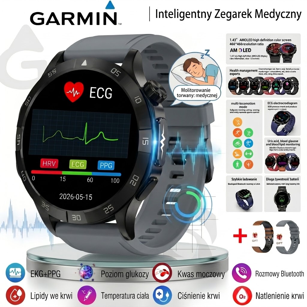 Garmin AI Inteligentny Zegarek Medyczny 2026 | Kompleksowe Monitorowanie Zdrowia EKG + PPG