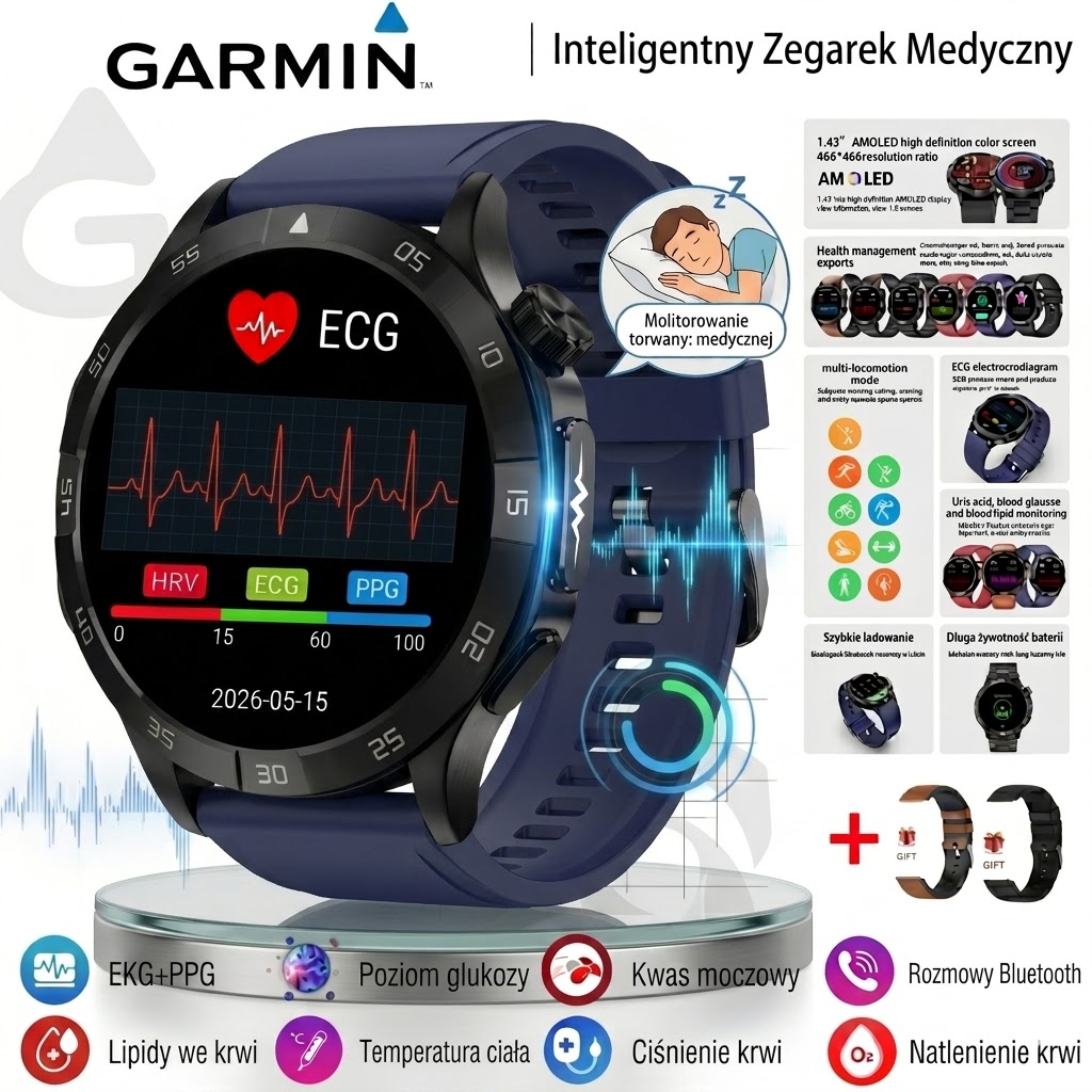 Garmin AI Inteligentny Zegarek Medyczny 2026 | Kompleksowe Monitorowanie Zdrowia EKG + PPG
