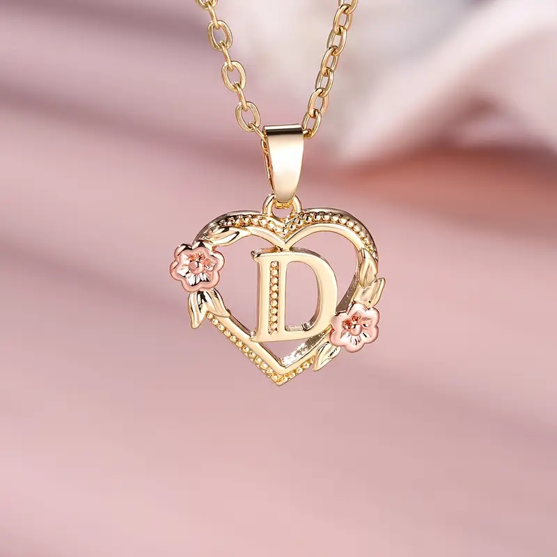 🎁A~Z Naszyjnik z literą miłosną👑Elegancki i uroczy naszyjnik z różowego złota Biżuteria na prezent na Walentynki