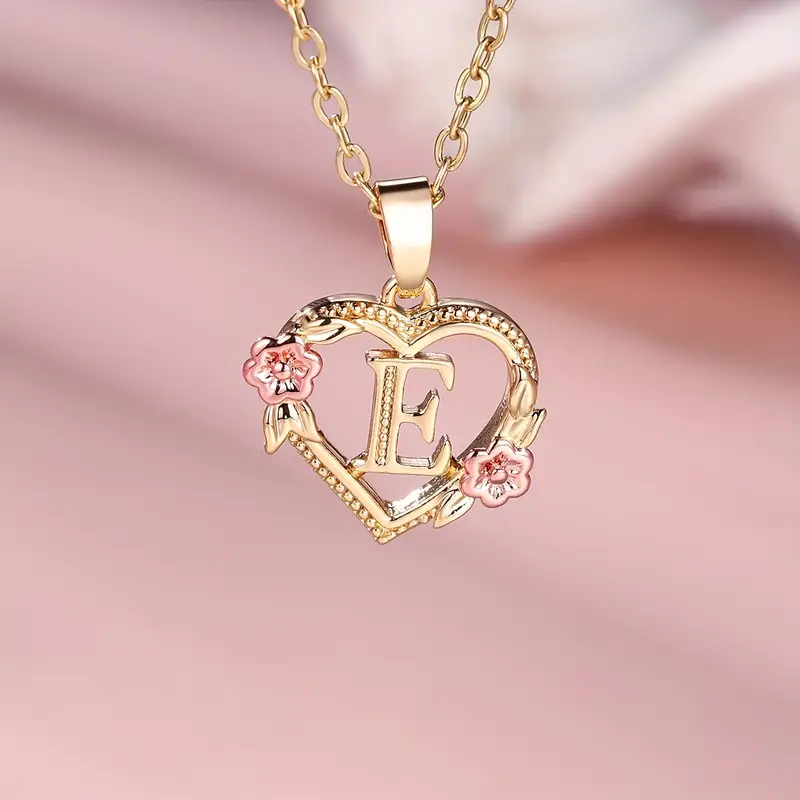 🎁A~Z Naszyjnik z literą miłosną👑Elegancki i uroczy naszyjnik z różowego złota Biżuteria na prezent na Walentynki