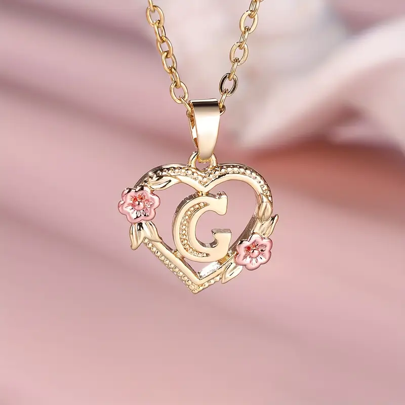 🎁A~Z Naszyjnik z literą miłosną👑Elegancki i uroczy naszyjnik z różowego złota Biżuteria na prezent na Walentynki