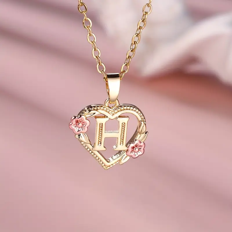 🎁A~Z Naszyjnik z literą miłosną👑Elegancki i uroczy naszyjnik z różowego złota Biżuteria na prezent na Walentynki