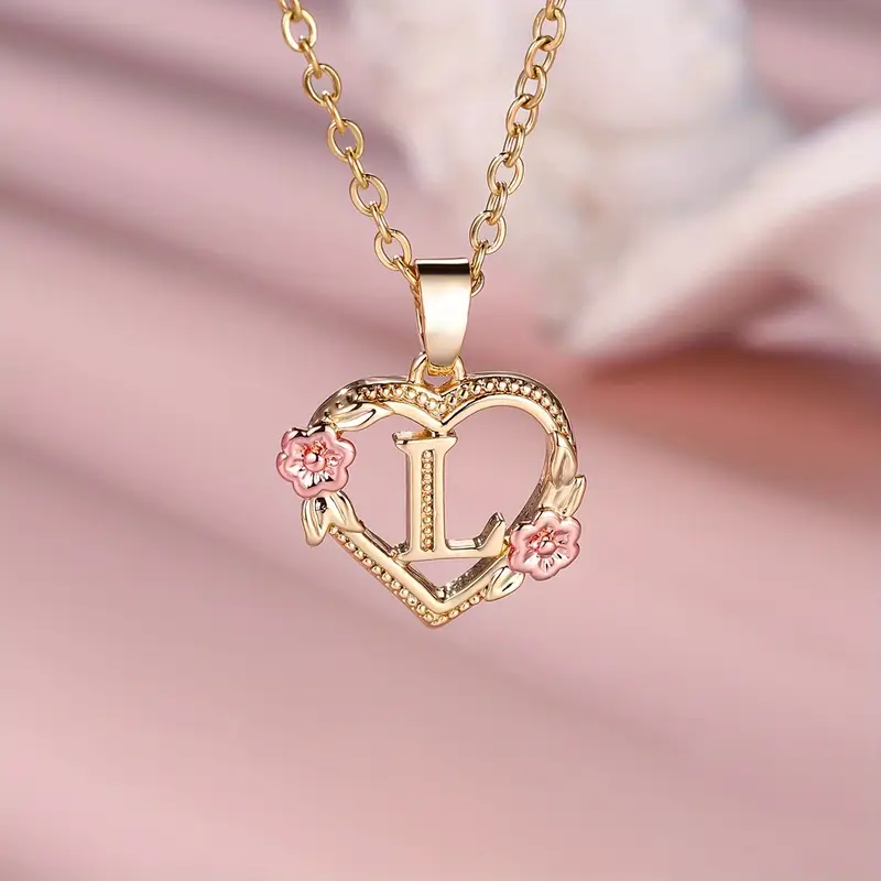 🎁A~Z Naszyjnik z literą miłosną👑Elegancki i uroczy naszyjnik z różowego złota Biżuteria na prezent na Walentynki