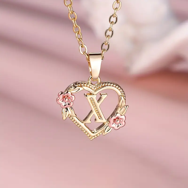 🎁A~Z Naszyjnik z literą miłosną👑Elegancki i uroczy naszyjnik z różowego złota Biżuteria na prezent na Walentynki