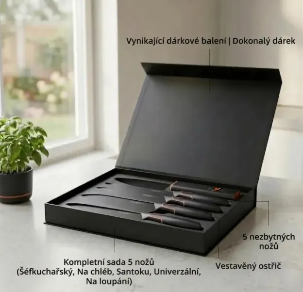 👩‍🍳👩‍🍳Limitovaná edice: 5dílná sada nožů FISKARS® (s držákem na nože) – řada FISKARS EDGE, ostré kuchyňské nože + ořezávátko🔪🔪