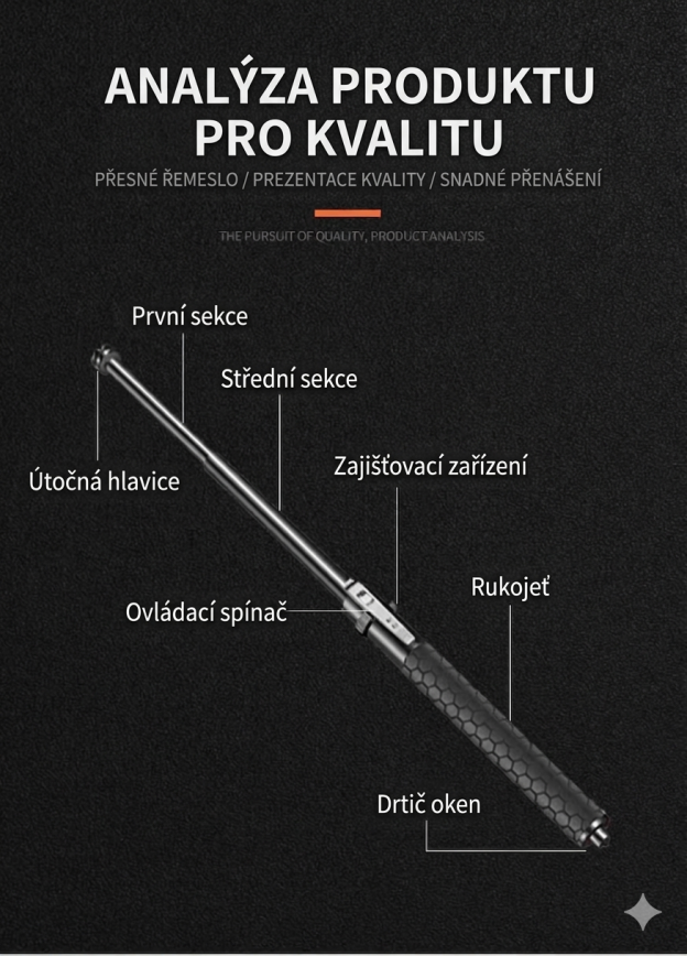 Německá kvalita pro vaši bezpečnost: Automatický teleskopický obušek z kalené oceli