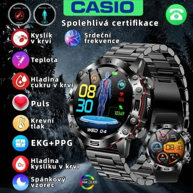 ⌚ℂ𝕒𝕤𝕚𝕠 chytré hodinky s AI diagnostikou. Měření lipidů, kyseliny močové, glukózy, EKG+PPG, fitness tracker.