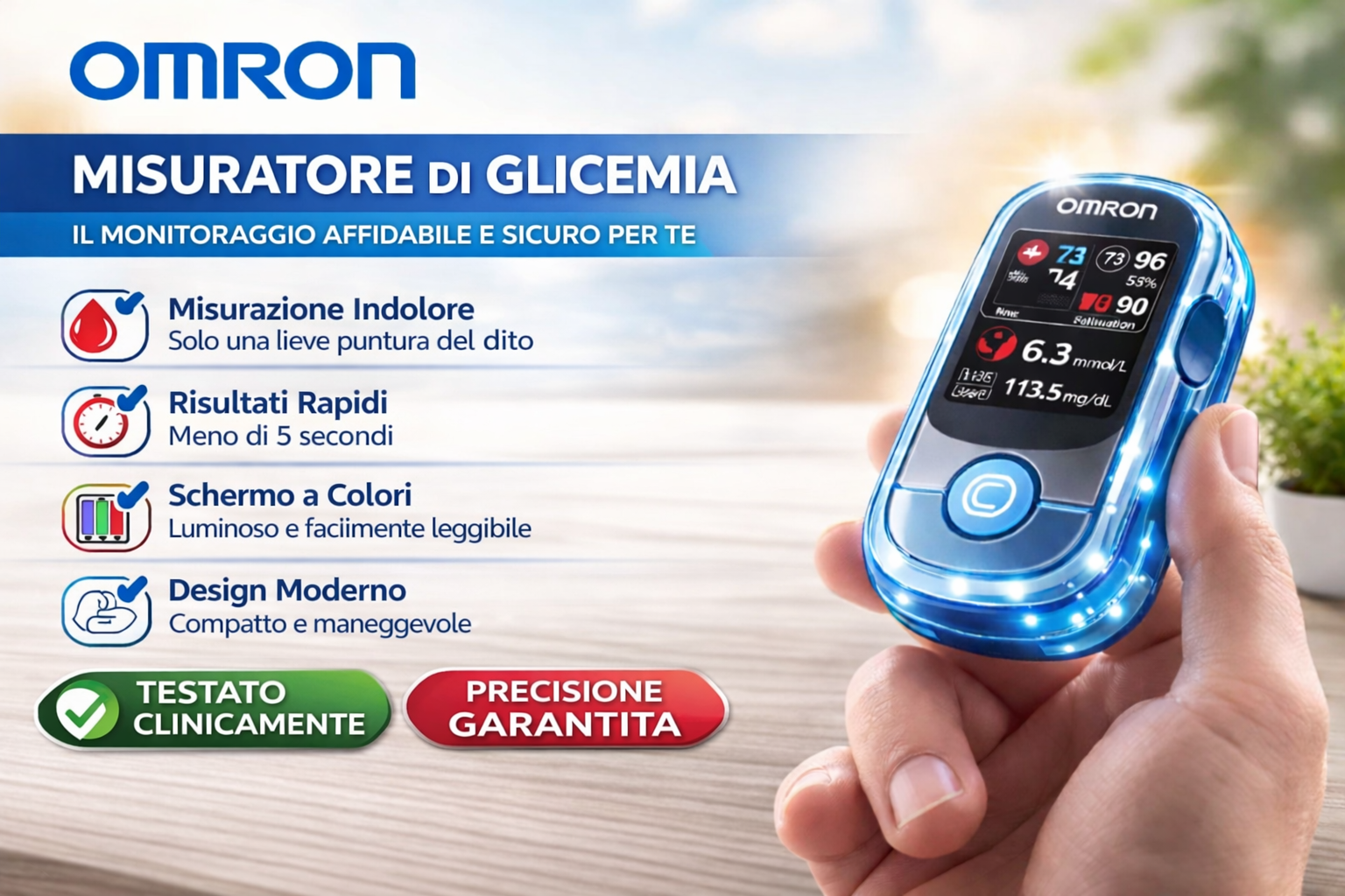 Basta aghi e dolore!🔥 | Omron™ glukometro non invasivo – controllo facile e preciso della glicemia, ovunque tu sia 🔥