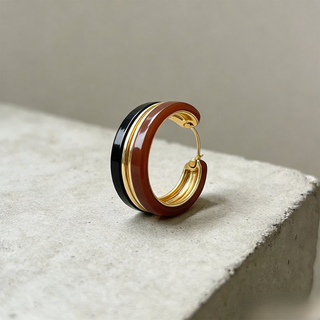 Close-up of retro metal hoop earrings