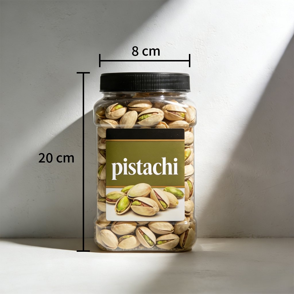 Three packs of premium pistachios on a wooden table