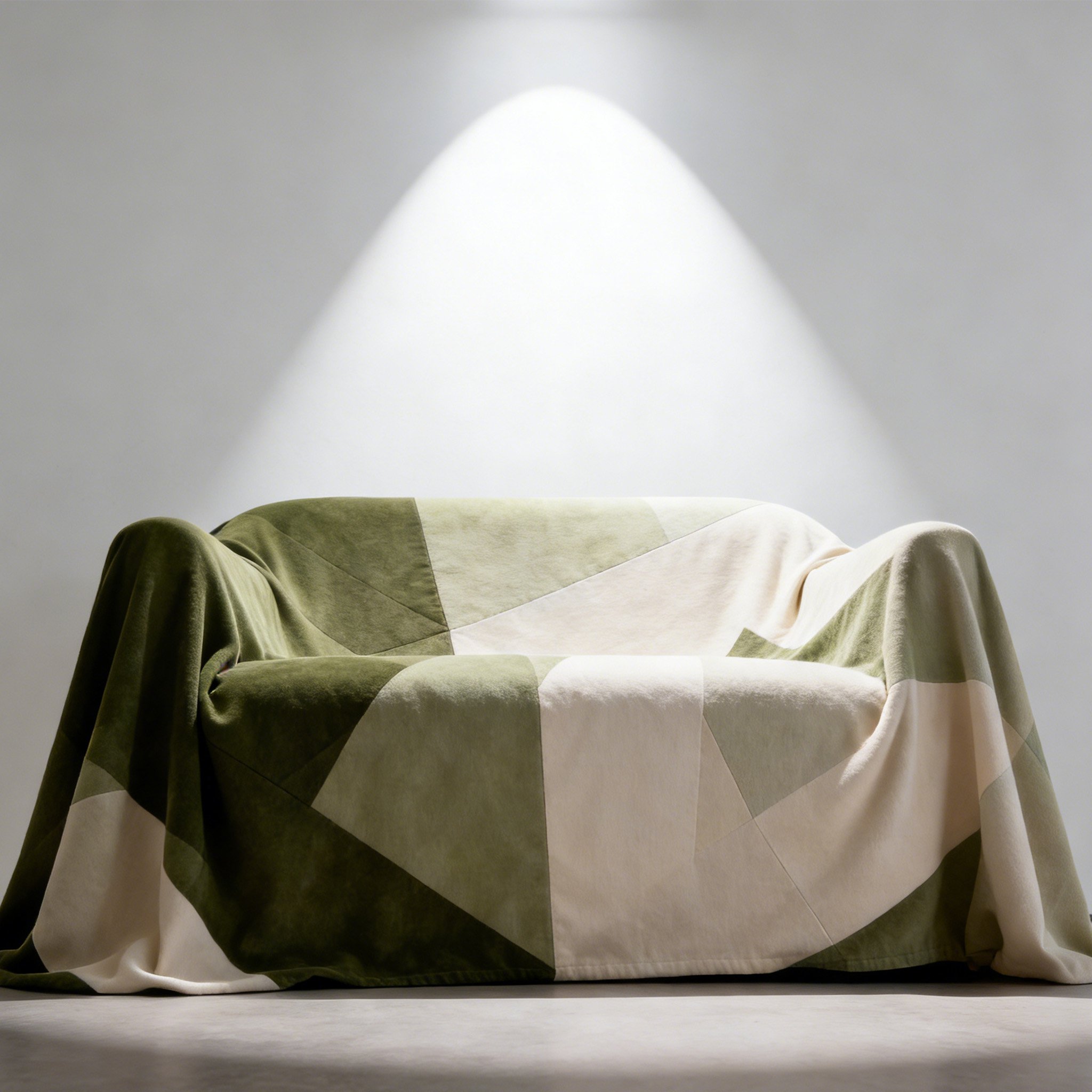 Green and white color matching sofa dust blanket on modern sofa