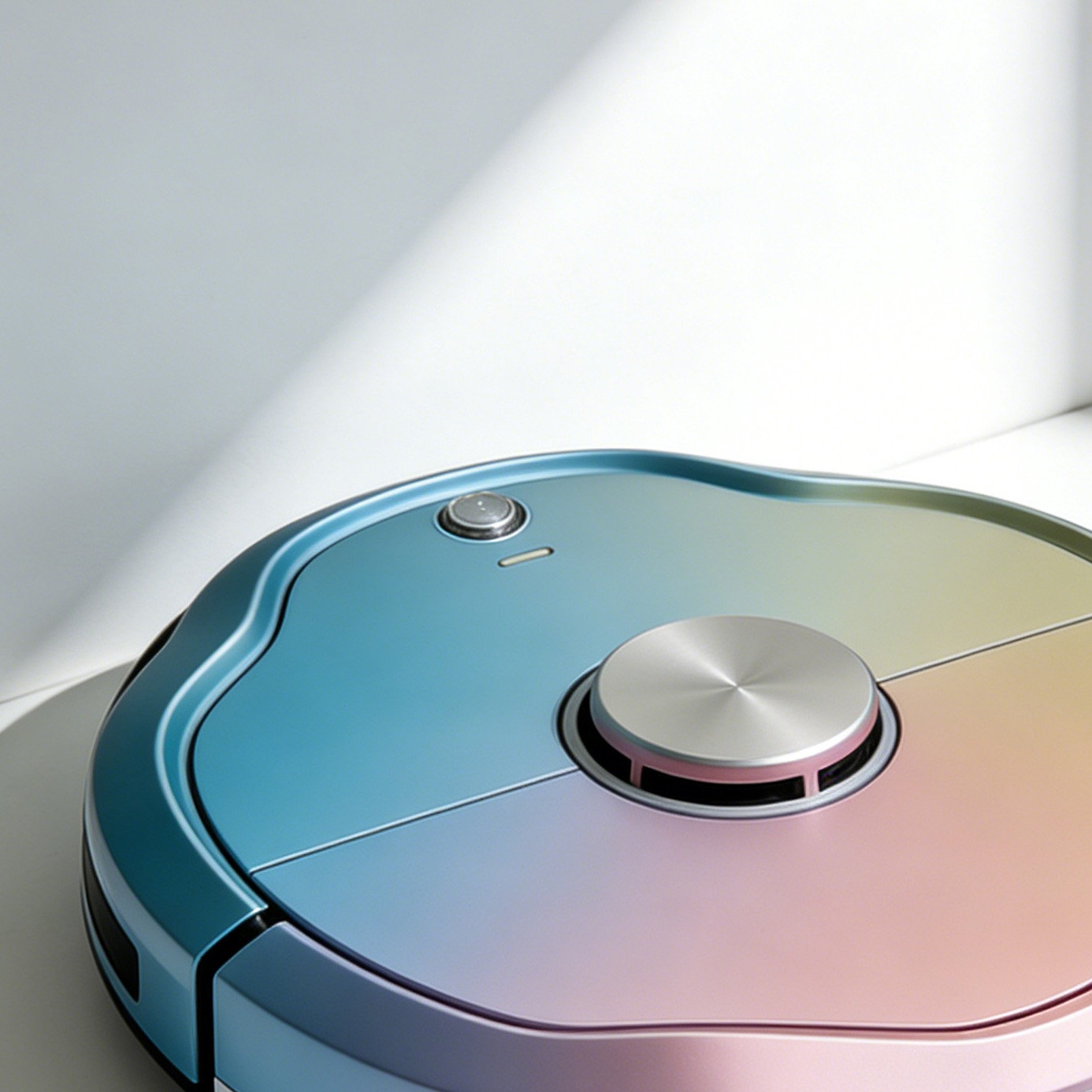 Smart metallic sweeping robot with vibrant colors