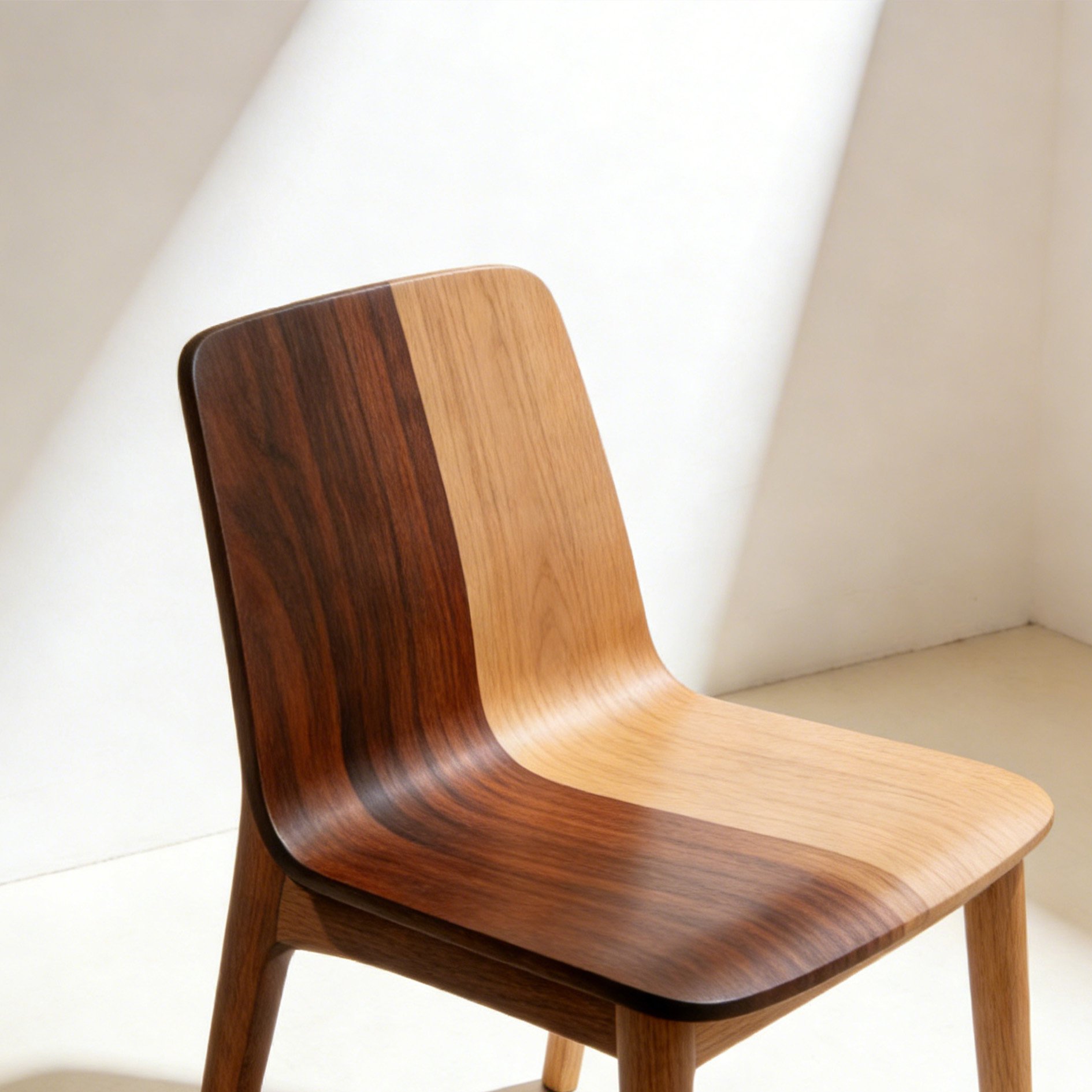 Modern solid wood dining table with 4 chairs in a bright dining room